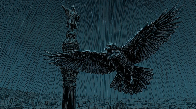 A bird with a statue on its back