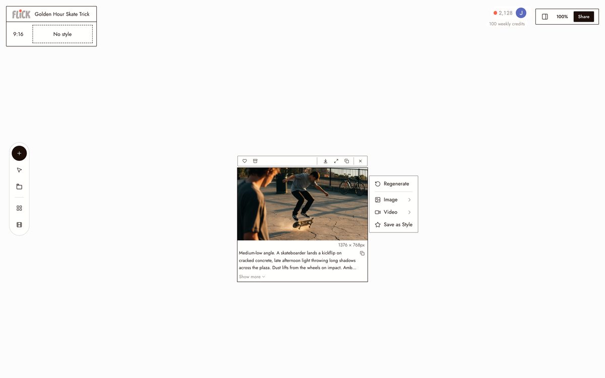 Writing the prompt for AI Clip Generator on the Flick canvas