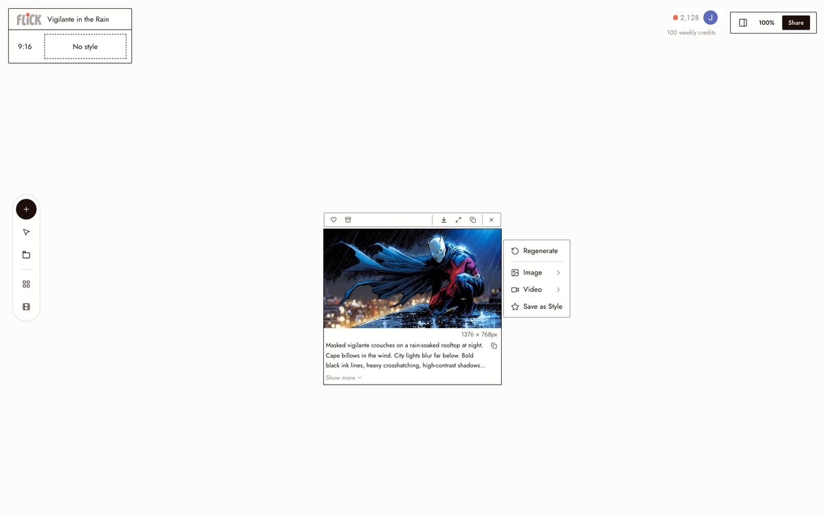 Writing the prompt for AI Comic Generator on the Flick canvas
