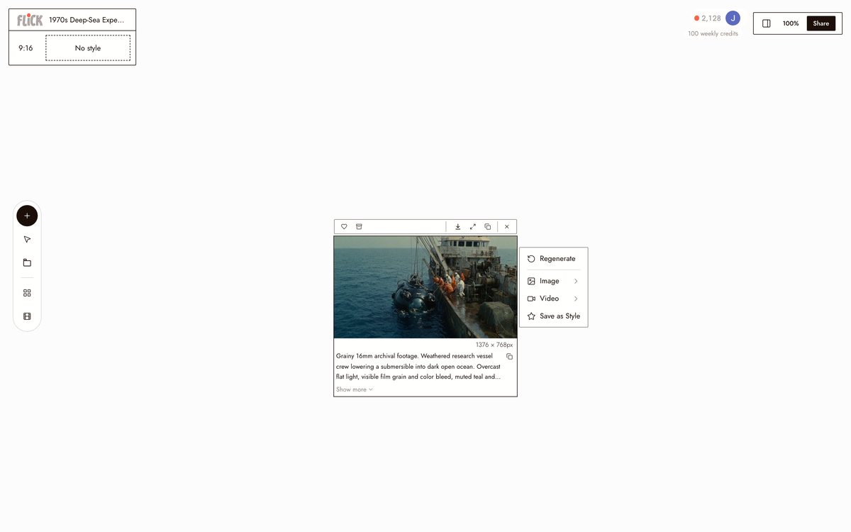 Writing the prompt for AI Documentary Generator on the Flick canvas