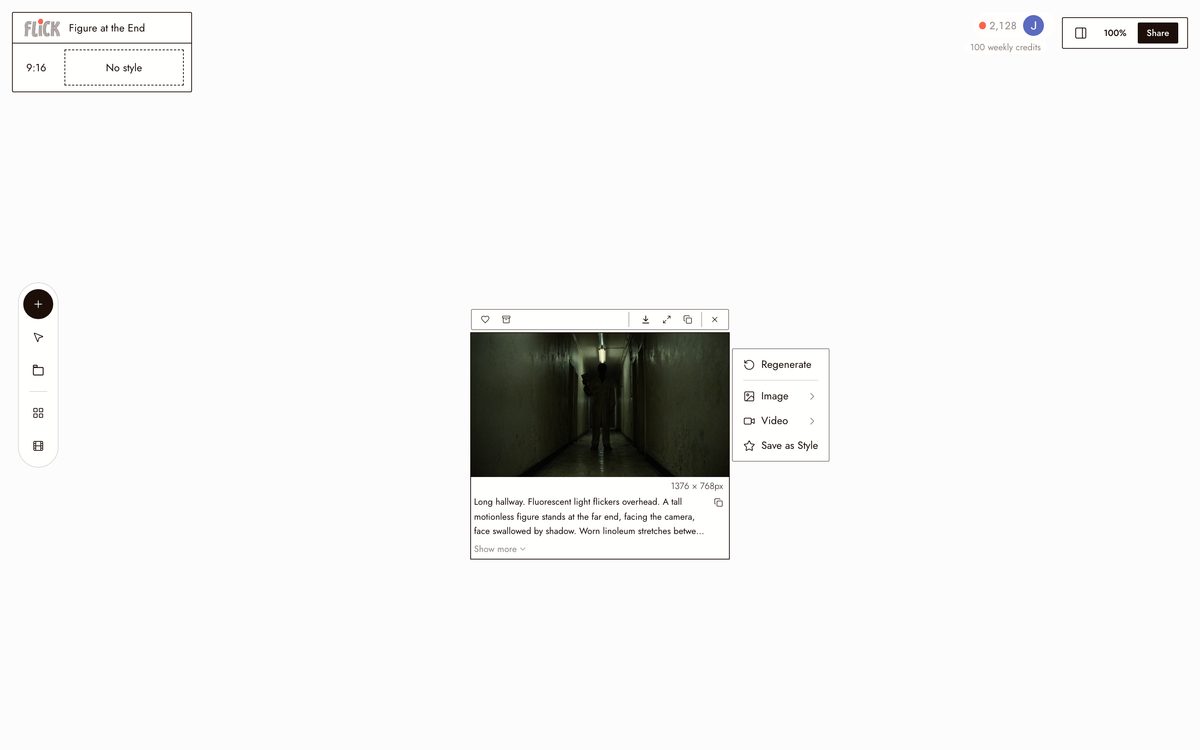 Writing the prompt for AI Horror Video Generator on the Flick canvas