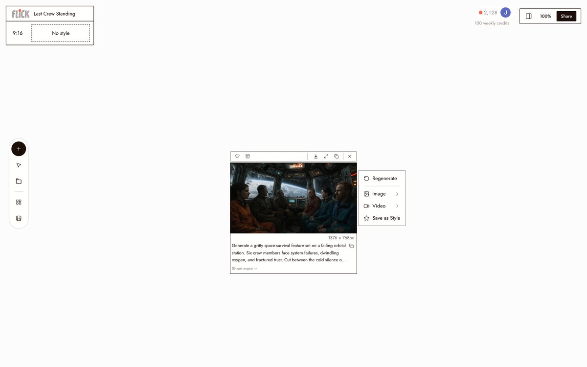 Writing the prompt for AI Movie Maker on the Flick canvas