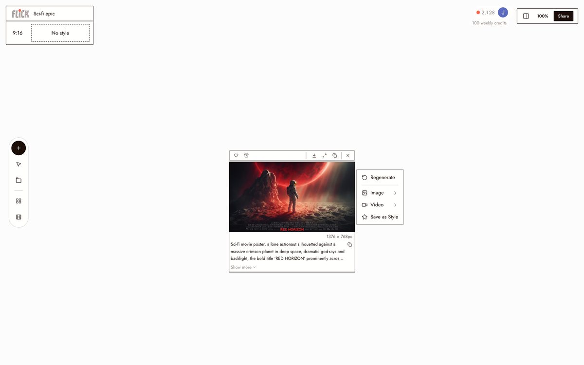 Writing the prompt for AI Movie Poster Generator on the Flick canvas