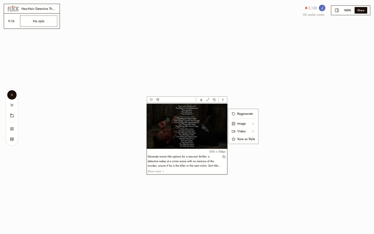 Writing the prompt for AI Movie Title Generator on the Flick canvas