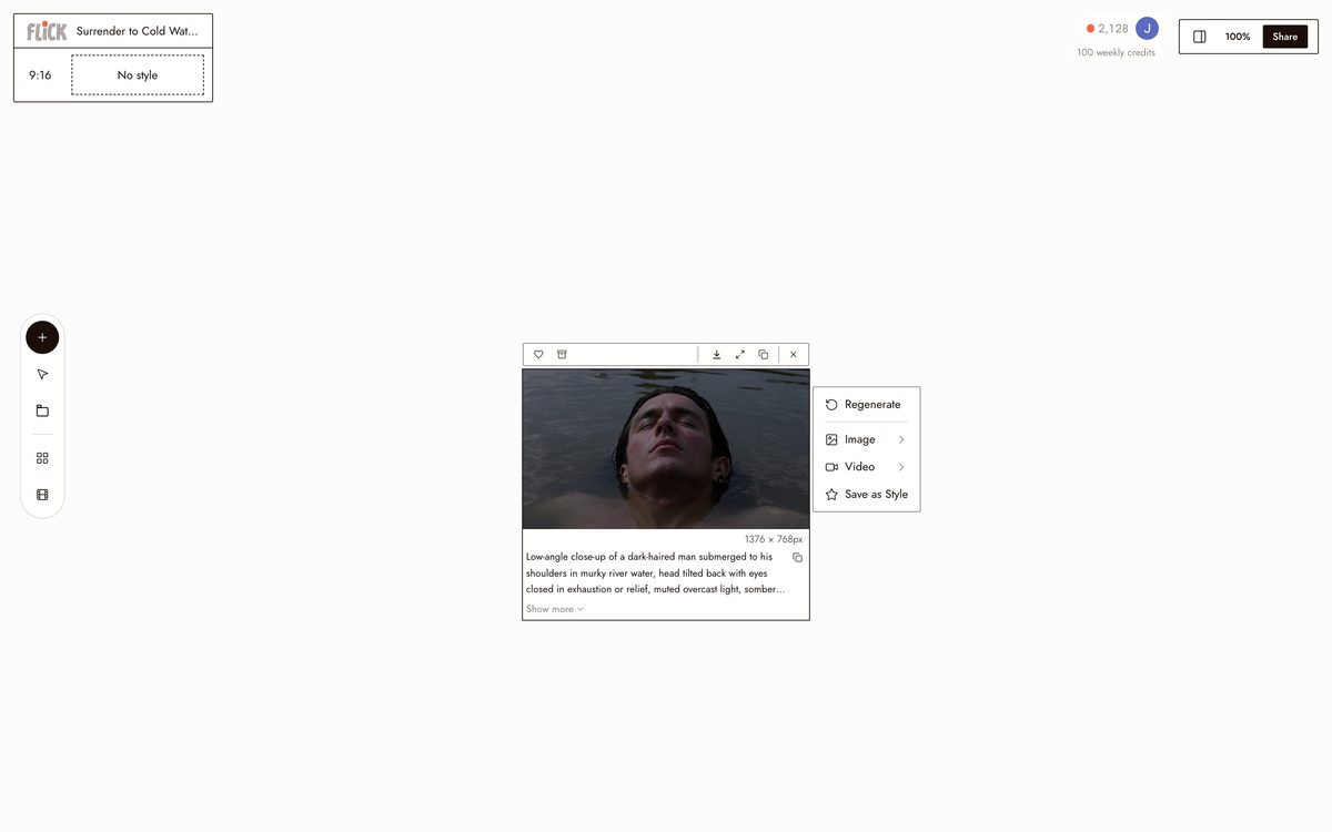 Writing the prompt for AI Scene Generator on the Flick canvas