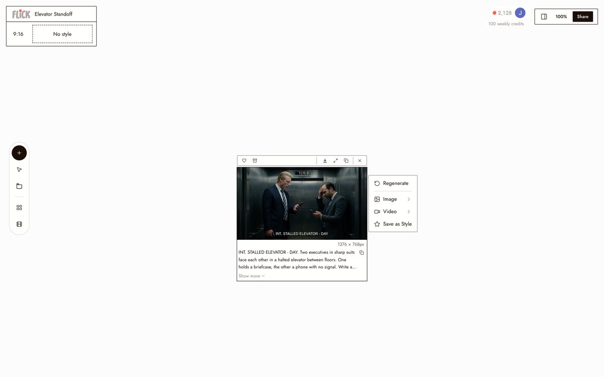 Writing the prompt for AI Script Generator on the Flick canvas