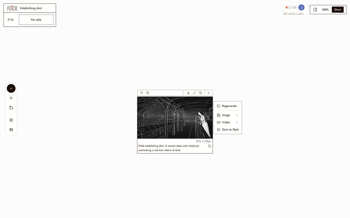 Writing the prompt for AI Storyboard Generator on the Flick canvas