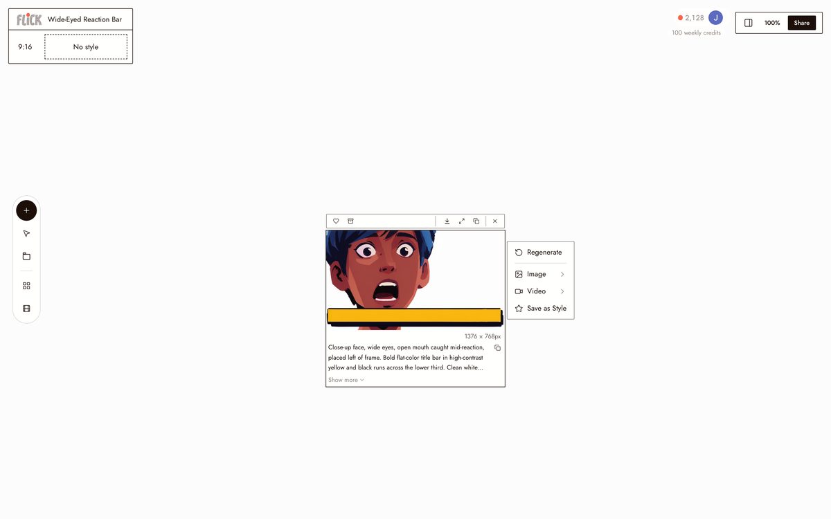 Writing the prompt for AI Thumbnail Generator on the Flick canvas