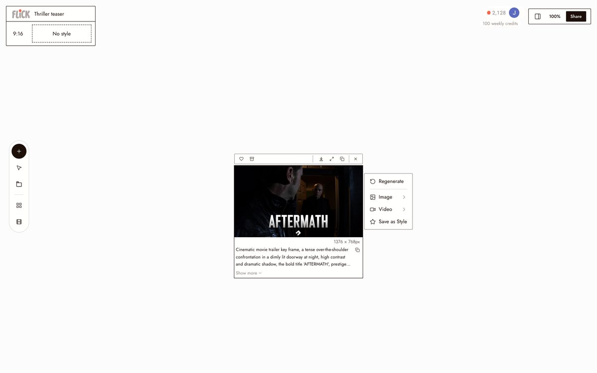 Writing the prompt for AI Trailer Generator on the Flick canvas