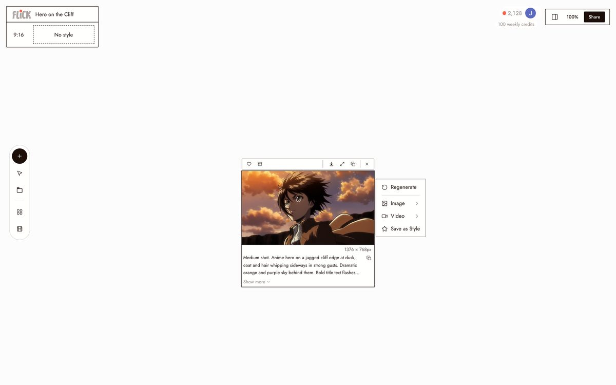 Writing the prompt for AI Anime Opening Generator on the Flick canvas