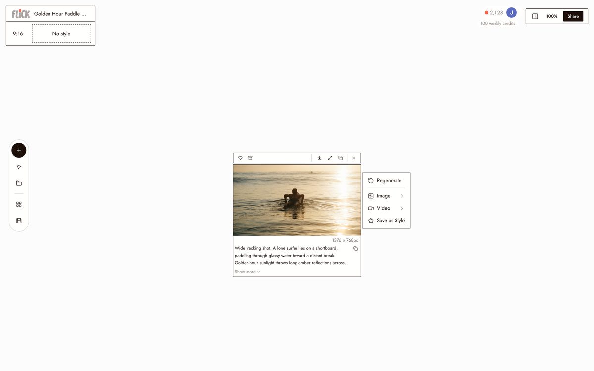 Writing the prompt for AI Video Prompt Generator on the Flick canvas