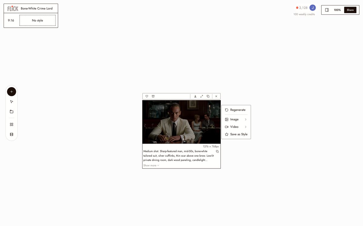 Writing the prompt for AI Villain Generator on the Flick canvas