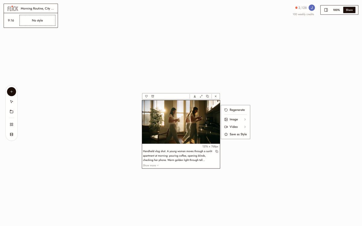 Writing the prompt for AI Vlog Generator on the Flick canvas
