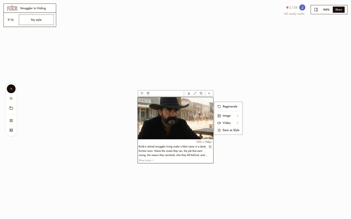 Writing the prompt for AI Character Backstory Generator on the Flick canvas