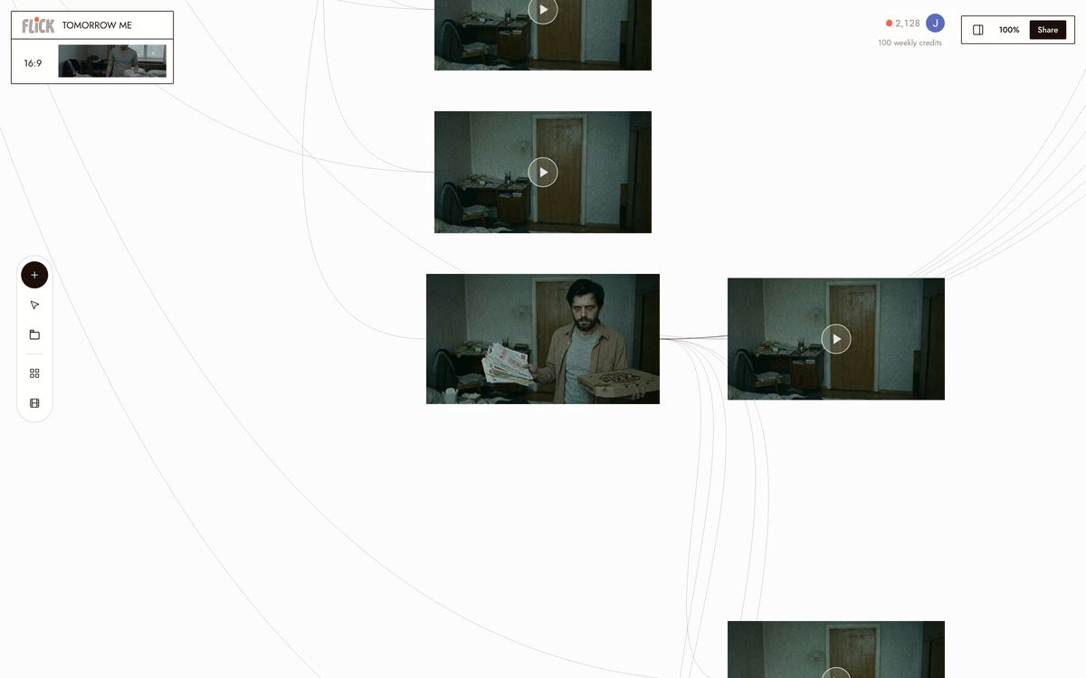 The TOMORROW ME lead in his room on the canvas beside chained takes of the scene