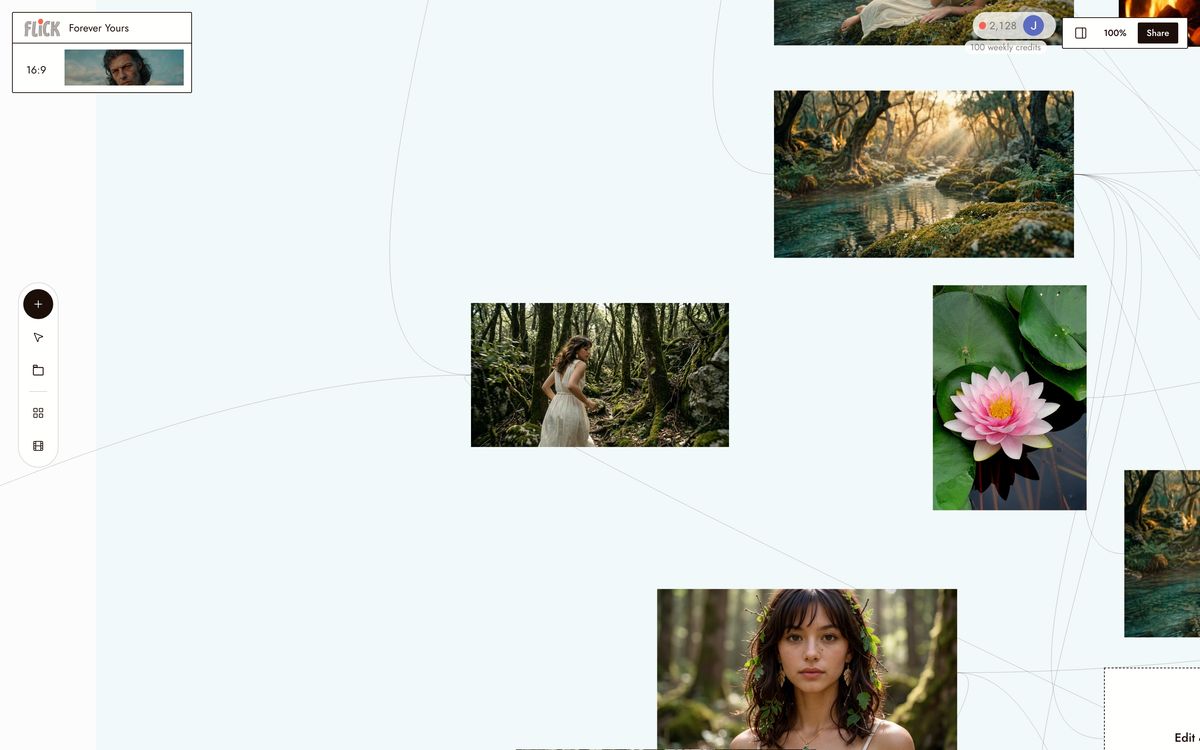 Shots of the Forever Yours forest film arranged on the Flick canvas
