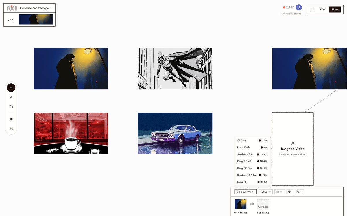 Generating video in this style on the Flick canvas