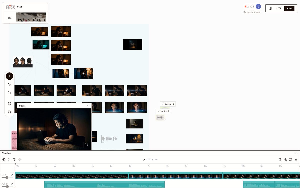 Assembling the shots on the Flick timeline