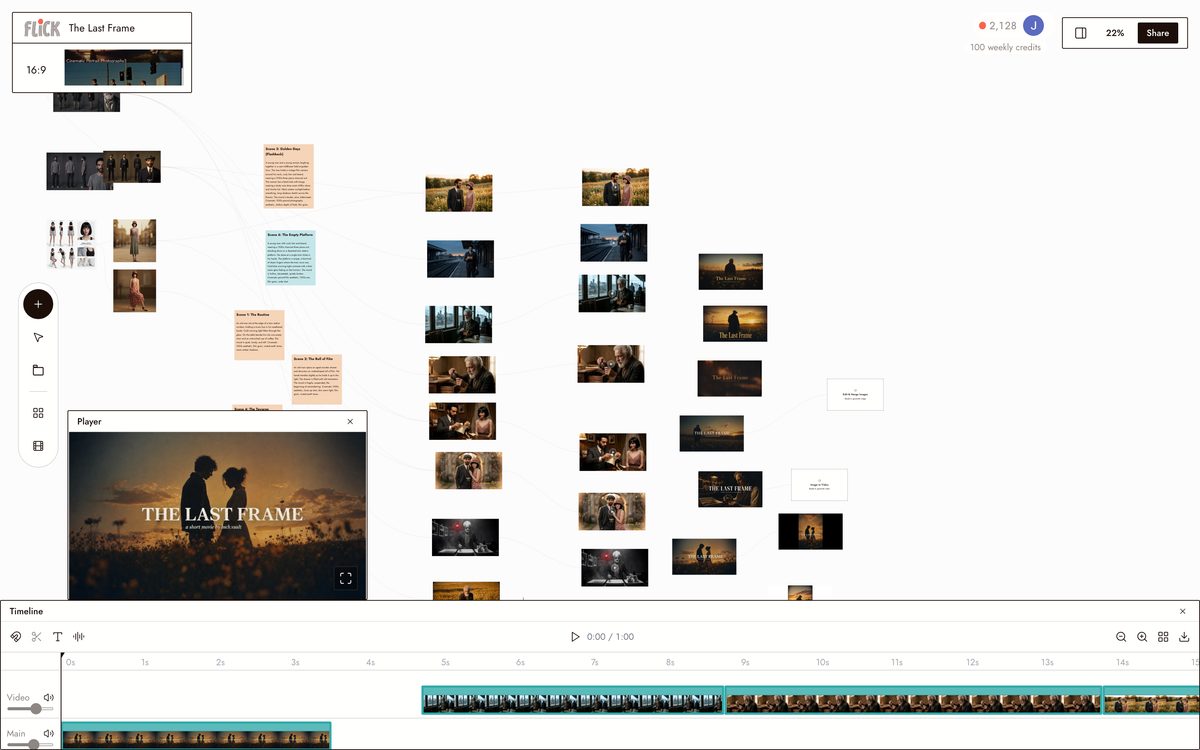 Assembling the shots on the Flick timeline