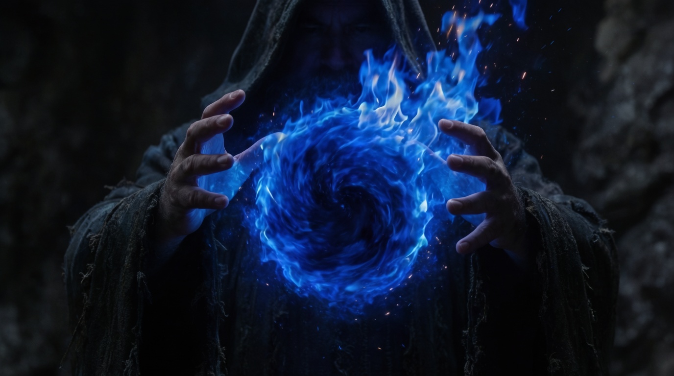 Mago Conjura Fuego Azul