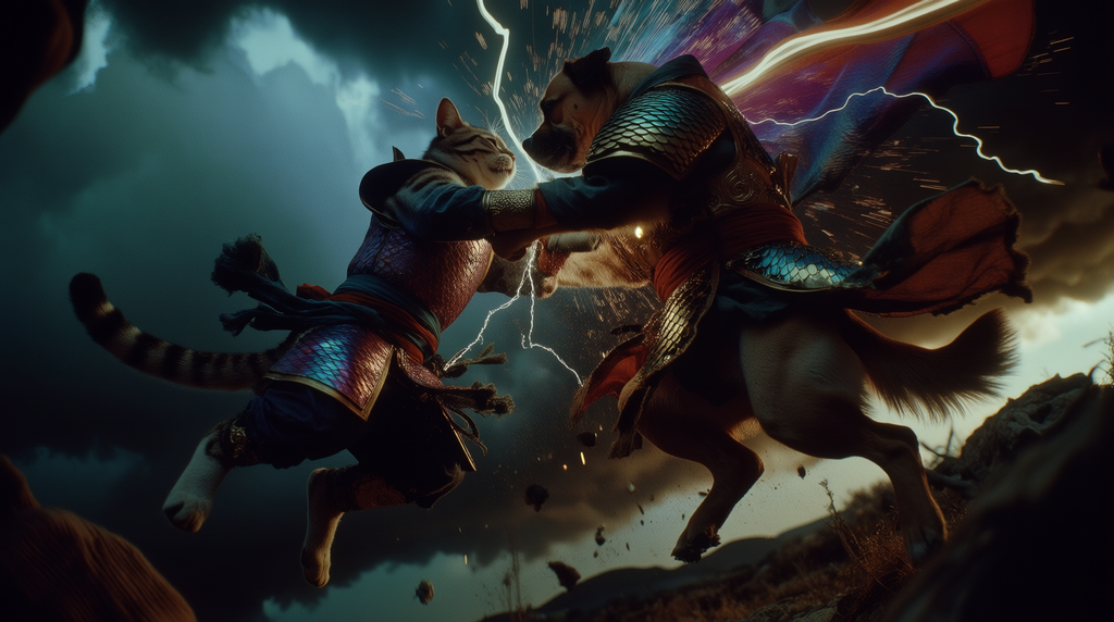 Two warriors clashing mid-air