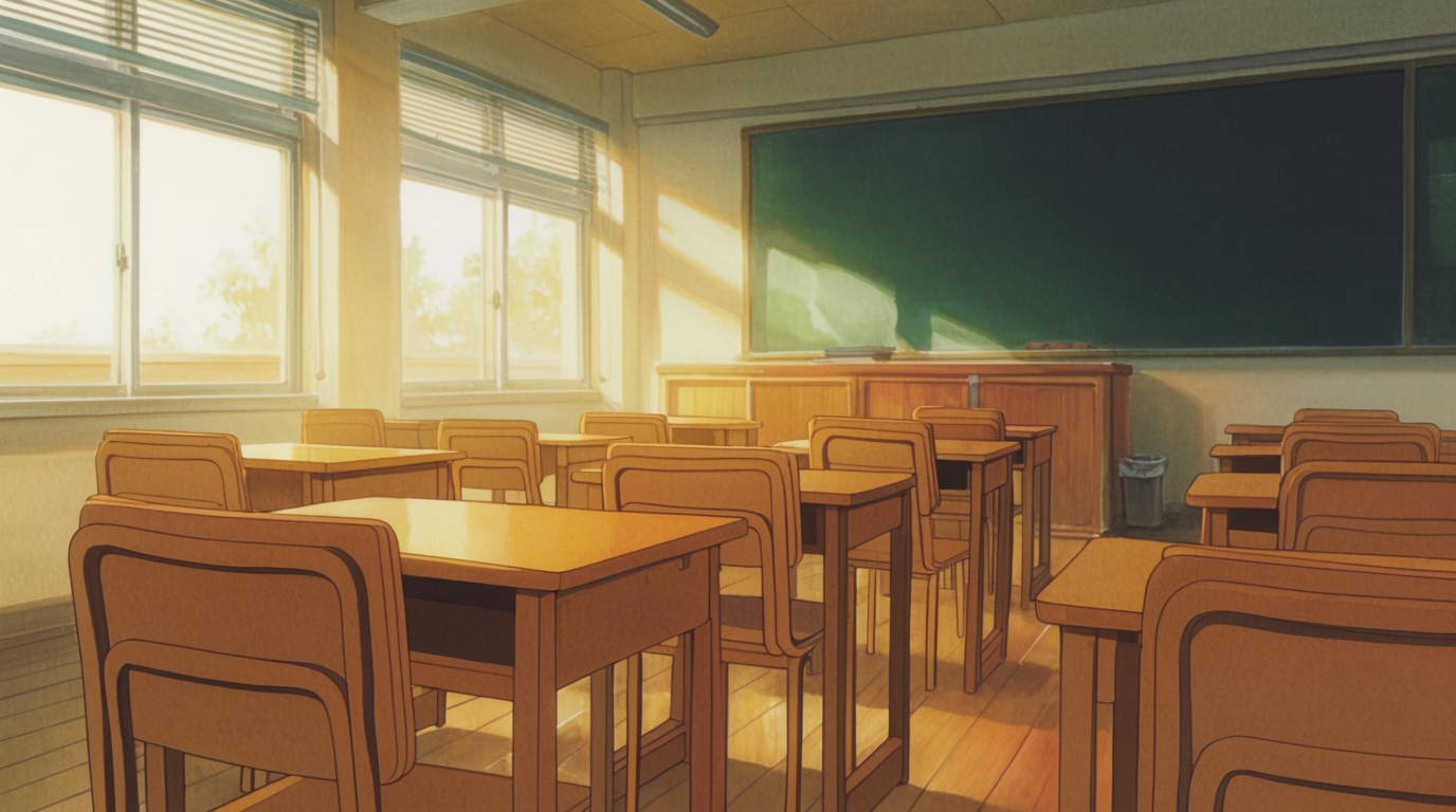 Une salle de classe dans la lumière dorée de l'après-midi