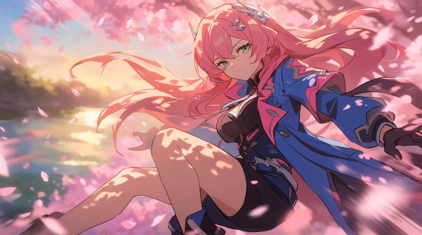 花びらの嵐の中の剣士