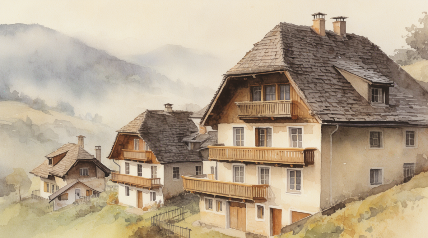 A mountain village in morning light